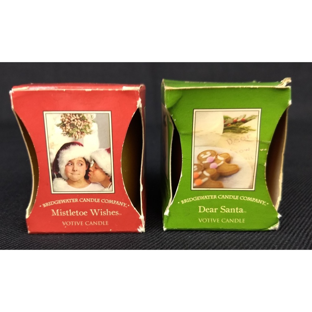 Bridgewater Candle Co Votive Candle Cubes‎ Mistletoe & Santa 2oz Set/2 NOS NEW